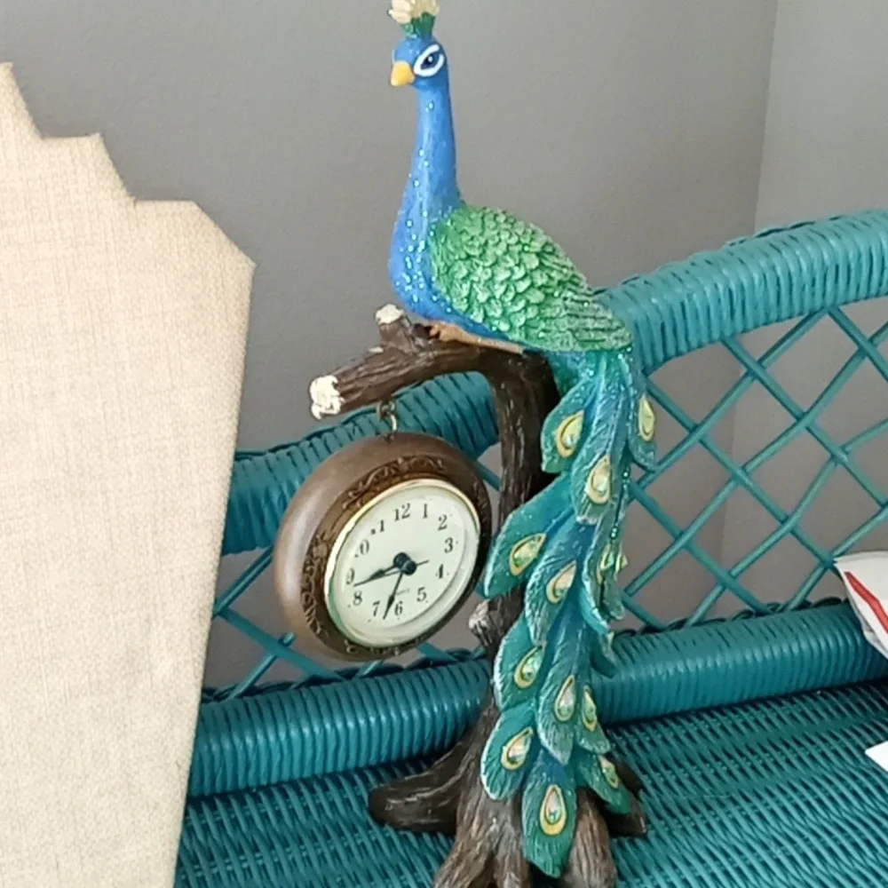 Elegant Peacock Clock Decor - Green and Blue